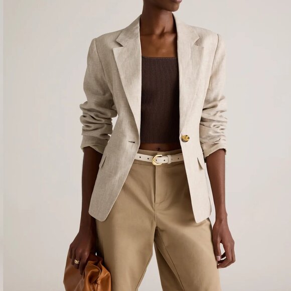 NWT QUINCE 100% European Linen Structured Blazer Jacket Flax Small - Picture 7 of 12